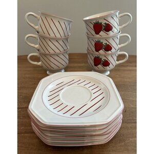 MIKASA Lot of 6 Tea Cups & Saucers Fresh Fruit DP 002 STRAWBERRIES Japan